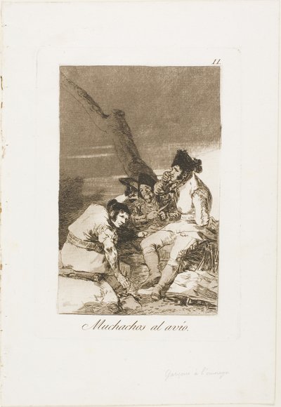 Lads Making Ready, tallerken elleve fra Los Caprichos af Francisco Jose de Goya y Lucientes