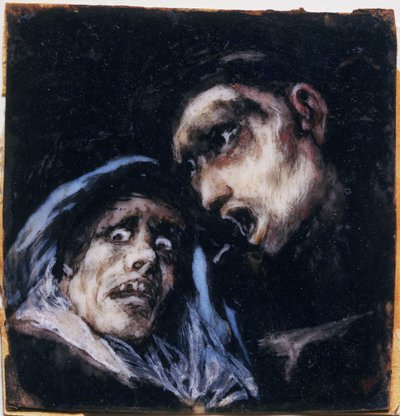 Munk, der taler med en gammel kvinde af Francisco Jose de Goya y Lucientes