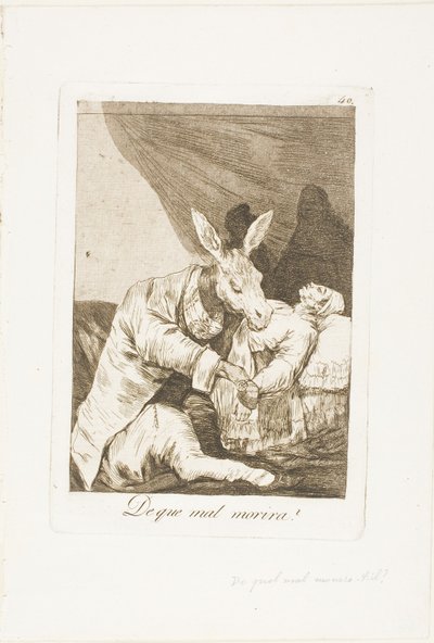 Hvilket ondt vil han dø af?, plade 40 fra Los Caprichos af Francisco Jose de Goya y Lucientes