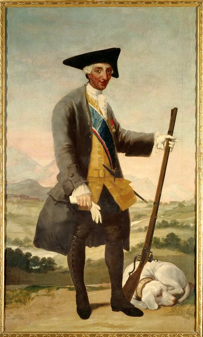 Portræt i foden af Charles III (1716-1788) som jæger, søn af Philip V. Maleri af Francisco de Goya (1746-1828) olie på lærred af Francisco de Goya
