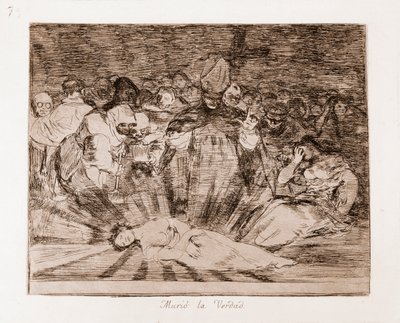 The Disasters of War: Sandheden er død (ætsning fra forberedende tegning af Francisco de Goya