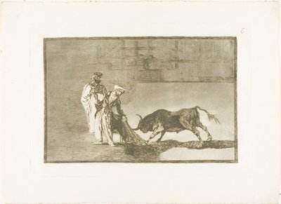 Maurerne laver en anderledes leg i ringen og kalder tyren med deres brændende plade seks fra The Art of Tyrefighting af Francisco Jose de Goya y Lucientes