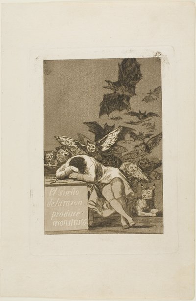 The Sleep of Reason Produces Monsters, plade 43 fra Los Caprichos af Francisco Jose de Goya y Lucientes