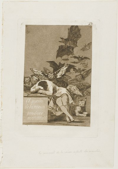 The Sleep of Reason Produces Monsters, plade 43 fra Los Caprichos af Francisco Jose de Goya y Lucientes