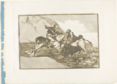 Måden, hvorpå de gamle spaniere jagede tyre på hesteryg i det åbne land, plade en fra The Art of Tyrefighting af Francisco Jose de Goya y Lucientes