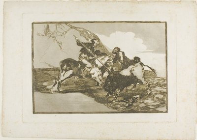 Måden, hvorpå de gamle spaniere jagede tyre til hest i det åbne land, plade en fra The Art of Tyrefighting af Francisco Jose de Goya y Lucientes