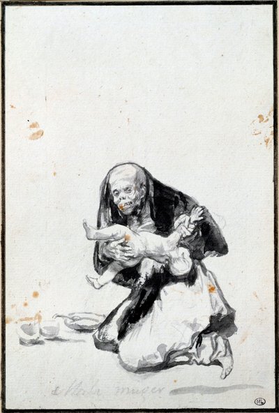 Den dårlige kvinde (Mala mujer). Den onde kvinde. Antropofagi scene, en heks fortærer et barn. Grå vask af Francisco Goya y Lucientes (1746-1828) Søn. 0,21x0,14 m Paris, musee du Louvre af Francisco de Goya