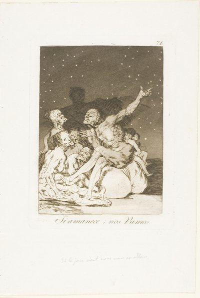 Når dagen pauser, vil vi være af sted, tallerken 71 fra Los Caprichos af Francisco Jose de Goya y Lucientes