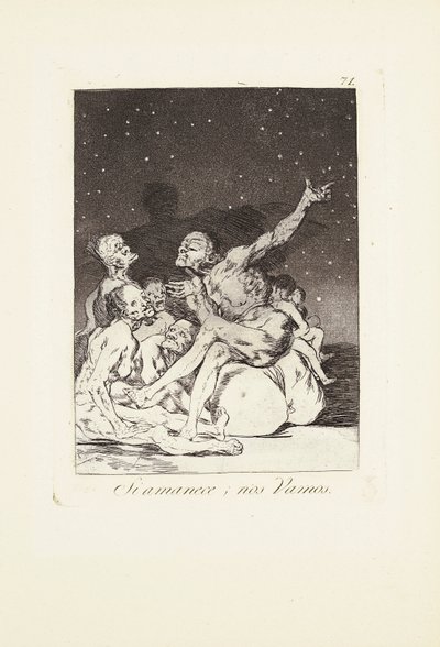Når dagen bryder på, holder vi fri (Si amanece; nos vamos) Tavle 71 fra: Los Caprichos af Francisco Jose de Goya y Lucientes
