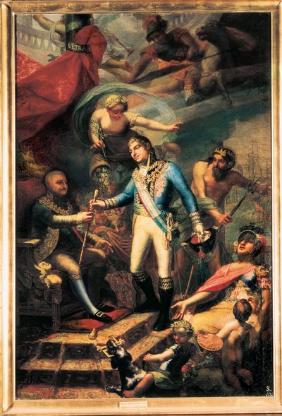 Karl IV af Spanien (1748-1819) udnævner Manuel Godoy (1767-1851) til flådens admiral af Francisco Llacer y Valdermont