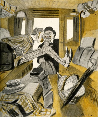 En englænder forhindrer en franskmand i at sidde på det frie sæde i toget, 1903. af Francisco Sancha y Lengo