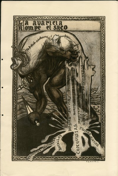 Illustration af Francisco Sancha Lengo (1874-1936) - Flyvende blade, ca. 1915 - 14-18-krigen, Tyskland Preussen, Sølv, krigerister og symboler, Spansk sprog, Udenlandsk presse af Francisco Sancha y Lengo