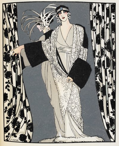 Blanc et noir. En kvinde iført et kostume designet i 1855 af John Redfern, illustration fra 