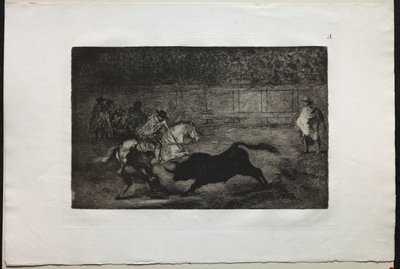 Tyrefægtning: En spansk ridder, der knækker korte spyd med hjælp fra assistenter af Francisco de Goya
