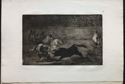 Tyrefægtning: En spansk ridder, der knækker korte spyd med hjælp fra assistenter, 1876. af Francisco de Goya