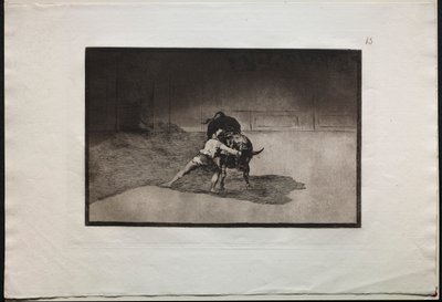 Tyrefights: The Famous Martincho Placer Banderillas, der spiller tyren med sin krops bevægelse af Francisco de Goya
