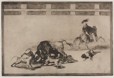 Tyrefights: They Loose Dogs on the Bull, 1876. af Francisco de Goya
