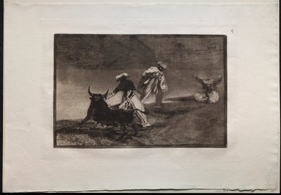 Tyrefægtning: De spiller en anden med kappen i en indhegning af Francisco de Goya