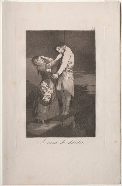 Caprichos: Ud på jagt efter tænder. af Francisco de Goya