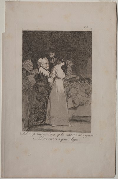 Caprichos: De siger "Ja" og giver deres hånd til den, der kommer først. af Francisco de Goya