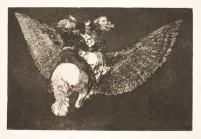 Den flyvende dårskab (Giv afkald på den ven, som skjuler dig under sine vinger og bider dig med sit næb) af Francisco de Goya