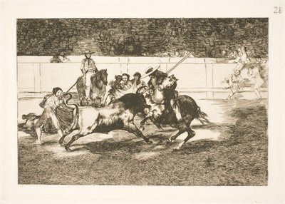 Den kraftfulde Rendon stanger en tyr med lansen, udfaldet, der forårsagede hans død i arenaen i Madrid af Francisco de Goya