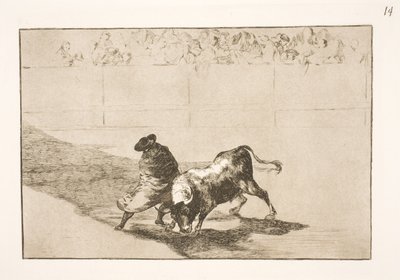 Den meget talentfulde elev fra Falces, hyldet i sin kappe, narrer tyren med sin krops bevægelser af Francisco de Goya