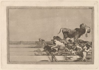 Ulykker, der skete under lægningen af ​​Plaza de Madrid og død af borgmesteren i Torrejon (Frygtelige begivenheder i de forreste rækker af ringen i Madrid og borgmesterens død i Torrejon) af Francisco de Goya