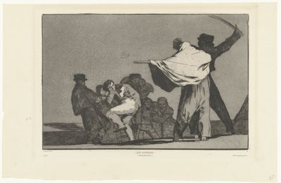 Den soldat! Que Guerrero! (Quel guerrier) (titel på objekt) Disperate Conocido (Den velkendte dårskab) Los Disparates (The follies) (serietitel) Los Proverbios (Ordsprogene) (serietitel) af Francisco de Goya