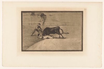 Dood van Pepe-Hillo i Madrids arena Pepe Illos ulykkelige død på Plaza de Madrid Stierengevechten (serietitel) La Taureamachie (serietitel) Tyrefægtning (serietitel) af Francisco de Goya