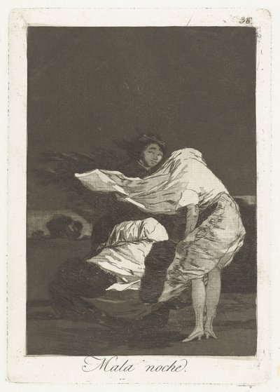 en dårlig nat Mala noche (titel på objekt) Los Caprichos (serietitel) af Francisco de Goya