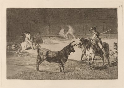 Den berømte Fernando del Toro, barilarguero, tvinger udyret med sin stang (Den berømte Picador, Fernando del Toro, trækker det voldsomme udyr videre med sin piké) af Francisco de Goya