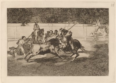 Den kraftfulde Rendon, der bider en tyr, af hvis skæbne han døde på Madrid-pladsen (The Forceful Rendon Stabs a Bull with the Pique, from which Pass He Died in the Ring at Madrid) af Francisco de Goya