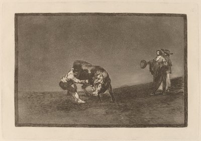 Han vælter selv en tyr på Madrid-pladsen (Den samme mand kaster en tyr i ringen ved Madrid) af Francisco de Goya