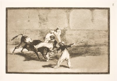 En maurer fanget af tyren i arenaen af Francisco de Goya
