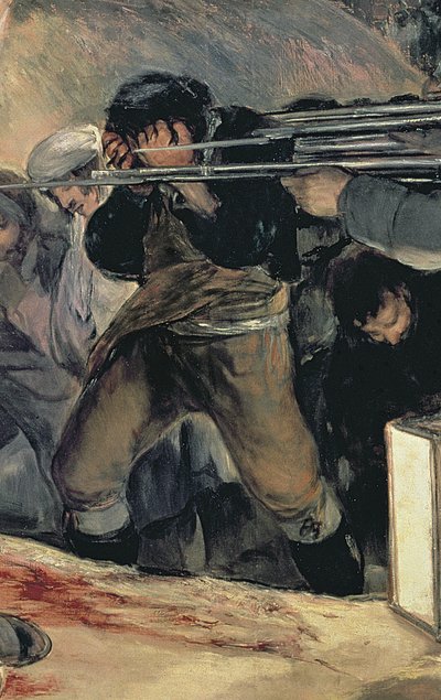 Henrettelse af forsvarerne af Madrid, 3. maj 1808, 1814 olie på lærred detalje af 507 af Francisco de Goya