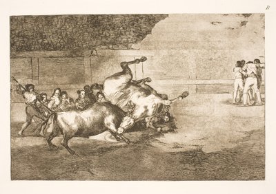 Hest slynges til jorden af en tyr af Francisco de Goya