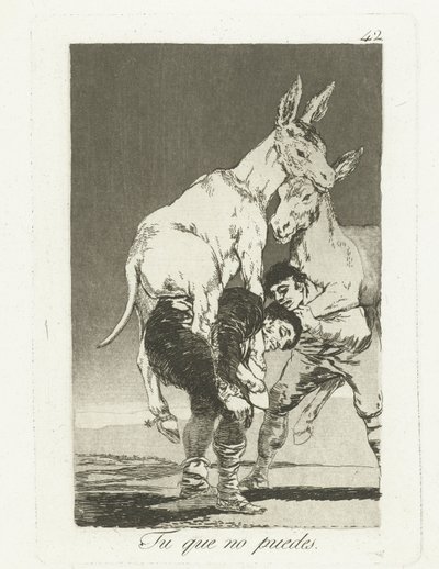 Dig der ikke kan mere Tu que no puedes (titel på objekt) Los Caprichos (serietitel) af Francisco de Goya