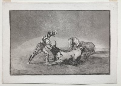 La Tauromaquia: En spansk ridder dræber tyren efter at have mistet sin hest af Francisco de Goya