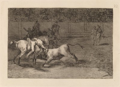 Mariano Ceballos, alias indianeren, dræber tyren fra sin hest (Mariano Ceballos, Alias ​​​​indianeren, dræber tyren fra sin hest) af Francisco de Goya