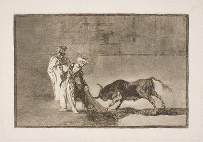 Maurerne i arenaen gør sig umage for at tiltrække sig tyren ved hjælp af deres burnus af Francisco de Goya