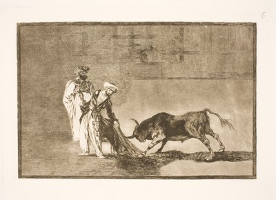 Maurerne udfører et andet trick i arenaen og lokker tyrene til sig med deres burnusser af Francisco de Goya