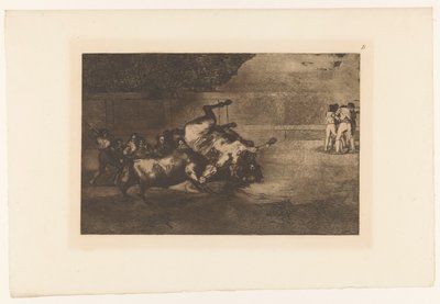 Hest væltet af en tyr Cheval reverse par un taureau Tyrefægtning (serietitel) La Taureaumachie (serietitel) La Tauromaquia (serietitel) af Francisco de Goya