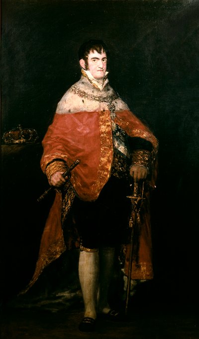Portræt af kongen af Spanien, Ferdinand VII (1784-1833) med sin kongekappe af Francisco de Goya