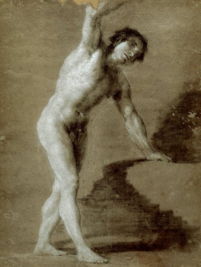Tegneskolen, ca. 1790 (kultegning på gråt papir) af Francisco de Goya