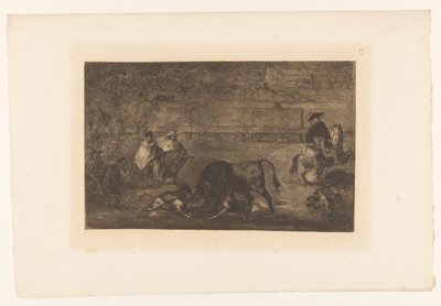 Tyr angrebet af hunde Les chiens lâchés sur le taureau Tyrefægtning (serietitel) La Taureaumachie (serietitel) La Tauromaquia (serietitel) af Francisco de Goya