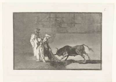 Stierenvechten i sandet Maurerne laver endnu en capeo på pladsen med deres badekåbe Stierenvechten (serietitel) Tyrefægtning (serietitel) af Francisco de Goya