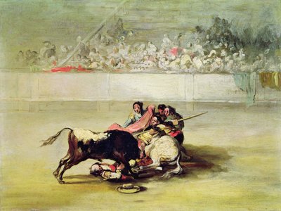 En picador falder af sin hest under en tyr af Francisco de Goya