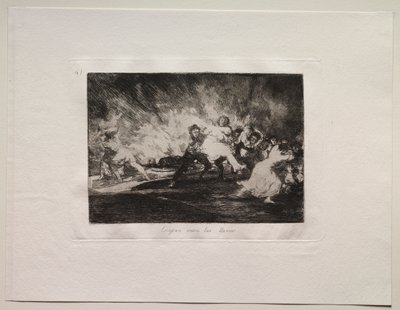 Krigens rædsler: De undslipper gennem flammerne af Francisco de Goya