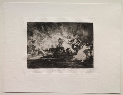 Krigens rædsler: De undslipper gennem flammerne. af Francisco de Goya